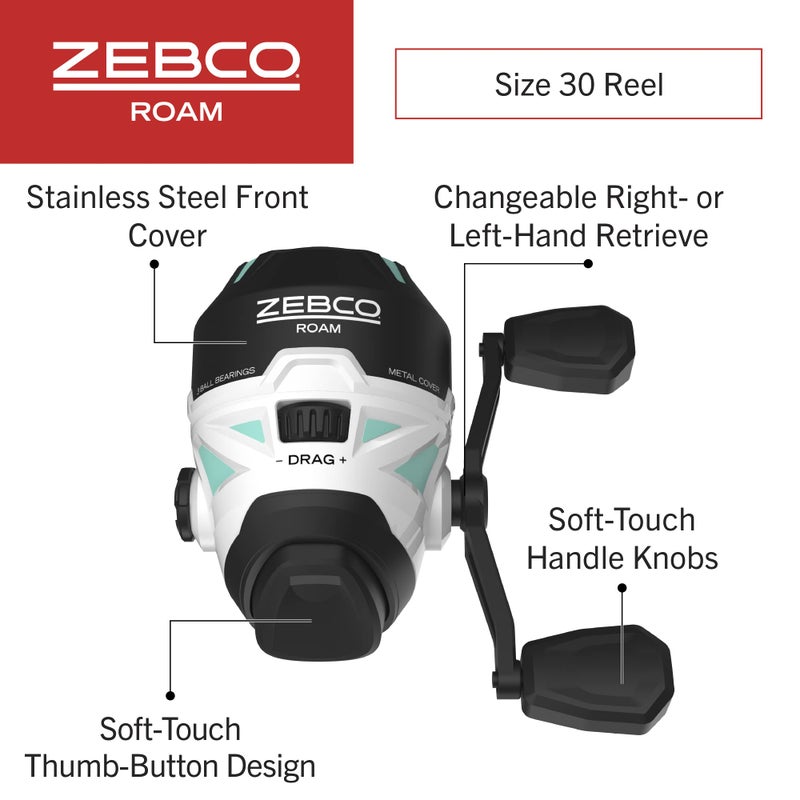 Zebco Roam Spincast Reel and Telescopic Fishing Rod Combo, Extendable 18.5-Inch to 6-Foot Telescopic Fishing Pole with ComfortGrip Rod Handle, Quickset Anti-Reverse Fishing Reel, Seafoam, 30 - Image 3